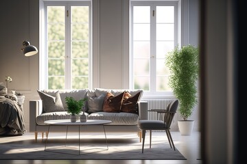 Minimalist modern living room interior, Scandinavian style