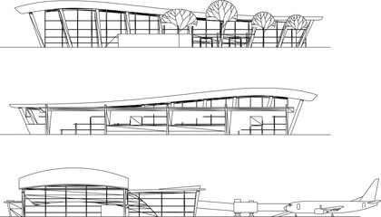 Obraz premium small airport illustration vector sketch design with passenger plane