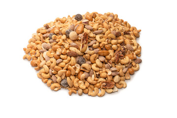 A group of almonds, pistachios, walnuts, macadamia, cashews.