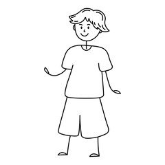 Doodle graphic illustration of teen boy. Graphic line sketch of smiling boy
