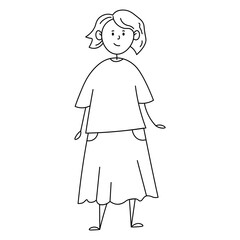  Doodle graphic illustration of beautiful woman. Cartoon doodle line sketch