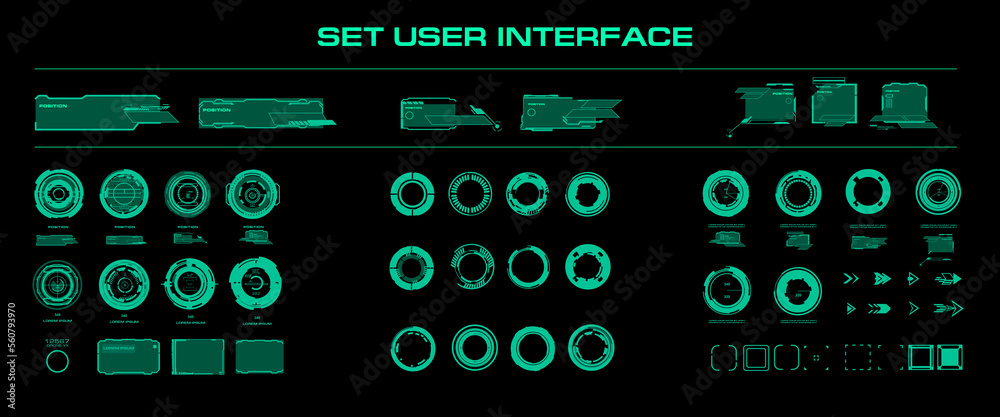 Fototapete set futuristic circles, frames and hud panels. elements for digital user interface with callout fram