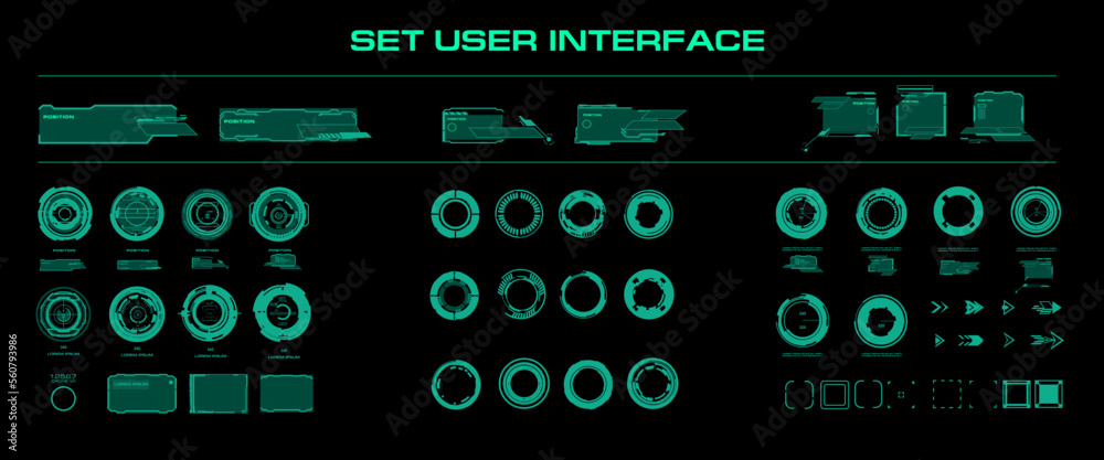 Fototapete set futuristic circles, frames and hud panels. elements for digital user interface with callout fram