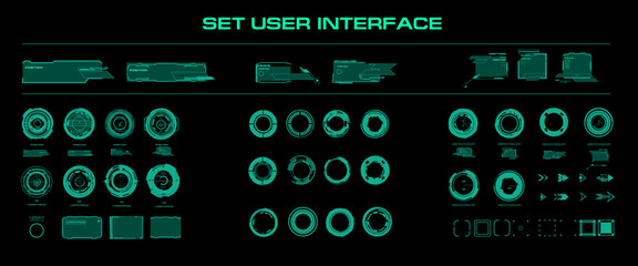 Set futuristic circles, frames and HUD panels. Elements for digital user interface with callout frames and dialog boxes. Futuristic user interface HUD