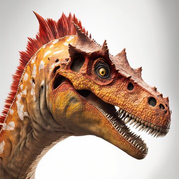 Rajasaurus on white background. Image generated with generative AI