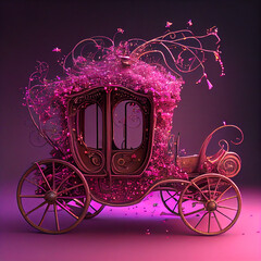 Generative AI:  fantasy pink carriage of a fairy in or a princess background