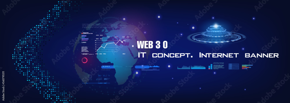 Poster web 3.0 cyber background. new next generation internet network. technological process information da