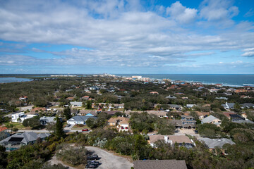 Fototapeta na wymiar Aerial cityscape view of Ponce Inlet Florida and the Atlantic Ocean