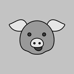 Pig vector grayscale icon. Animal head vector