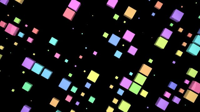 VJ ポップ キューブ カラフル ブロック 黒背景 [ループ対応] [別Verあり]