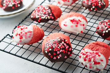 Valentines day cookies. Shortbread cookies with glaze white and dark chocolate and heart sprinkles...