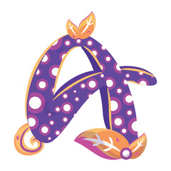 Isolated colored letter A with floral ornaments Typography fonts Vector