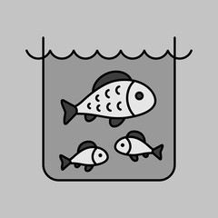 Fish in a pond or aquarium vector grayscale icon