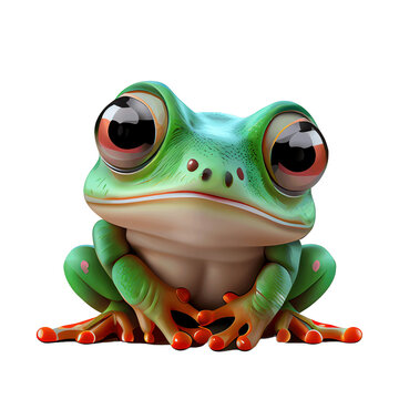 frog cute, 3d render isolated on a transparent background. Generative AI