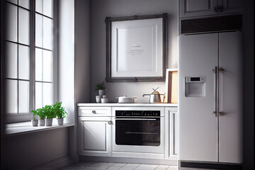 Fototapeta premium Empty frames in a modern stylish kitchen