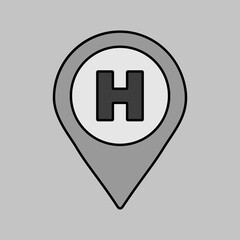 Obraz premium Hospital or heliport pointer vector grayscale icon