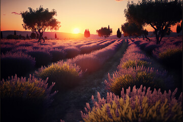 purple sunset created with generative ai technology