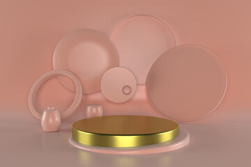 Abstract geometric podium background. Minimalist primitive shapes. Modern mockup. Blank template. Empty showcase. 3d render of shop display