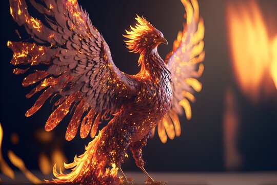 Phoenix With Burning Wings And Tail