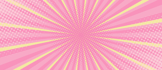 Vibrant Pink and Yellow Sunburst Background. Comic halftone style Radial geometric Vector Illustration