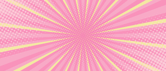 Obraz premium Vibrant Pink and Yellow Sunburst Background. Comic halftone style Radial geometric Vector Illustration