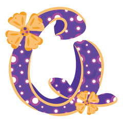 Isolated colored letter Q with floral ornaments Typography fonts Vector