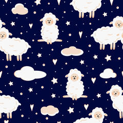 Lamb seamless pattern. Animal print. Graphic design for children. Packaging template, textiles, bed linen, clothes and wallpapers.
