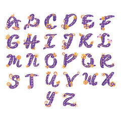 Set of colored alphabet letters with floral ornaments Typography fonts Vector