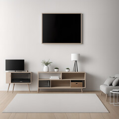 mock-up living room, modern living room, empty poster / picture frame