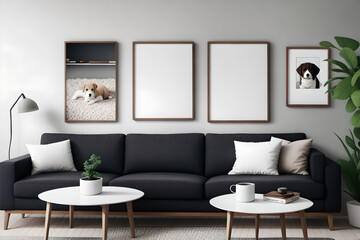 Fototapeta na wymiar mock-up living room, modern living room, empty poster / picture frame