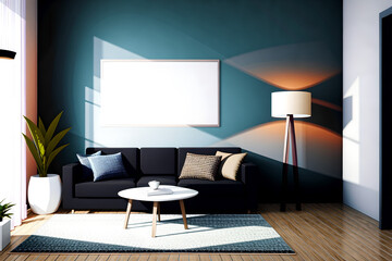 mock-up living room, modern living room, empty poster / picture frame