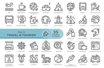 Set of conceptual icons. Vector icons in flat linear style for web sites, applications and other graphic resources. Set from the series - Travel and Tourism. Editable outline icon.