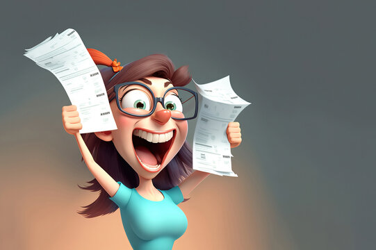 Woman Holding A Document Or Invoice Receipt Happy And Very Excited