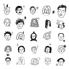 faces of teenagers doodles , vector cartoon design element  