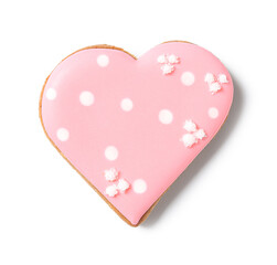 Tasty heart shaped cookie on white background. Valentine's Day celebration