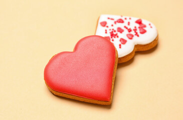 Tasty heart shaped cookies on color background. Valentine's Day celebration