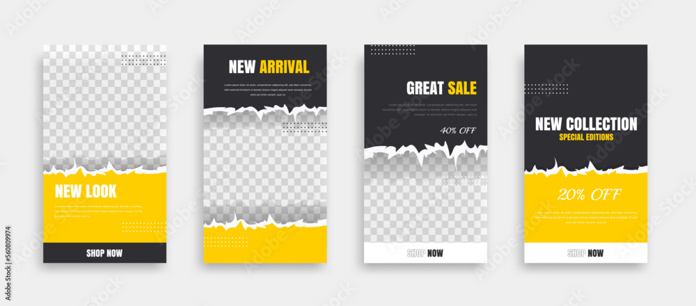 Wall mural set of editable minimal square banner template. background color with geometric shapes for social me