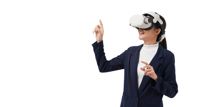 Young businesswoman using Virtual reality headset.