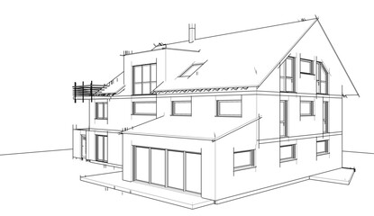 Fototapeta premium house building sketch architectural 3d illustration
