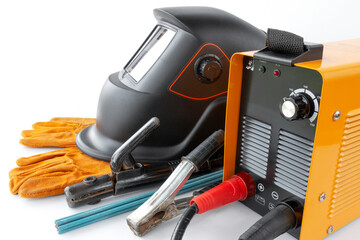 Inverter welding machine and mask, Electro welding equipment on a white background