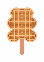 Sweet food and dessert food, vector illustration of golden brown bear shape homemade corn dog or hot dog waffle on a stick.