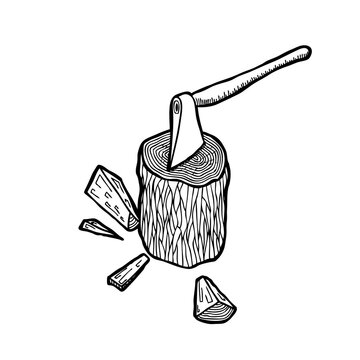 axe chopping wood black and white clip art preview