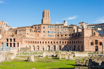 Fototapeta na wymiar Ruins of Trajan's Forum and market in Rome, Italy