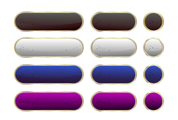 blank buttons in gold border black, white, blue, purple