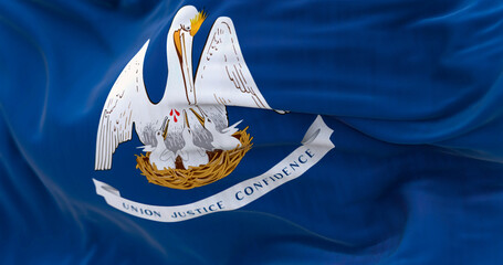 Close-up of the Louisiana state flag waving