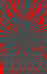 starburst abstract pattern with red spikes on dark green vertical background