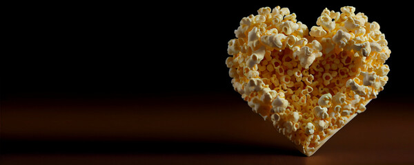  heart shaped  pop corn, valentines day, copy space, isolated black background, generative ai