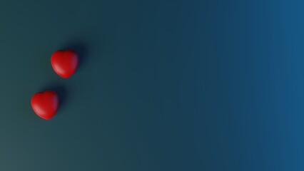 3d render of two small red hearts isolated on blue background