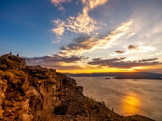 sunset on the shore of lake Titicaca, Peru