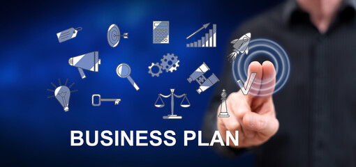 Man touching a business plan concept